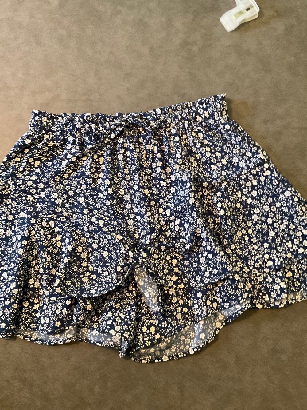 Blue Floral Ruffle Skort with Elastic Waist